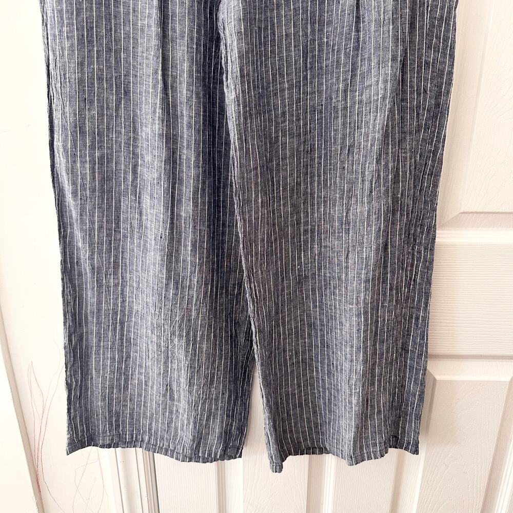Eileen Fisher Puckered Linen Ocean Stripe Ankle Wide Leg Pants Large Coastal - Picture 4 of 8